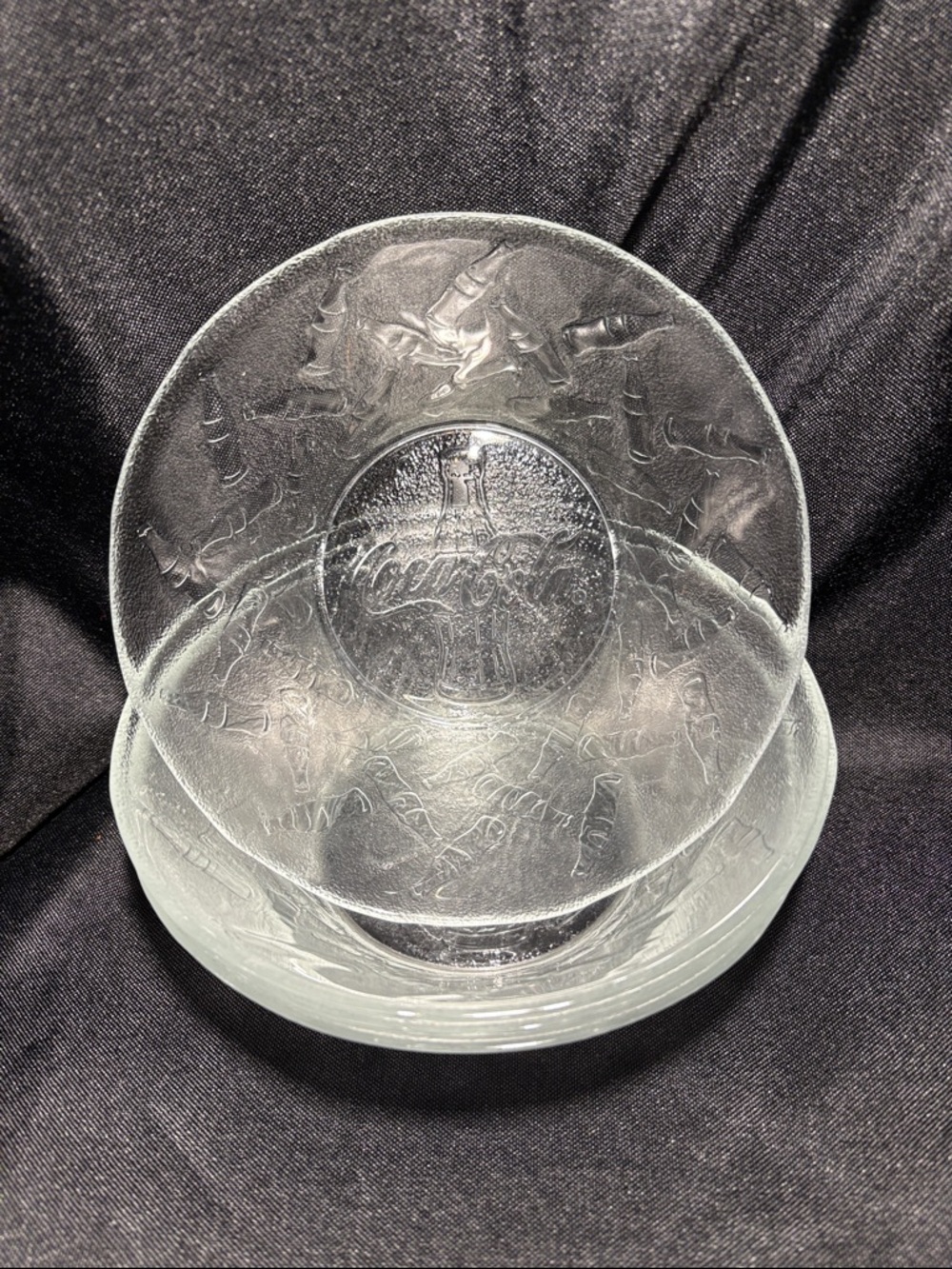 Vintage 90s Coca-Cola Embossed Glass Bowls, Set of 4